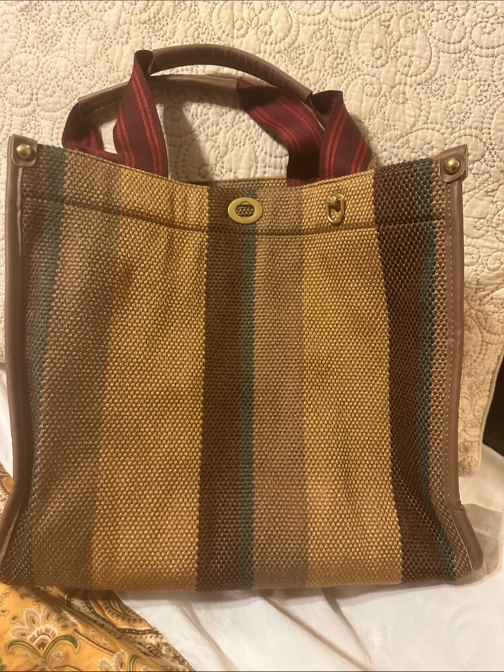 Woven Stripe Tote Bag - Brown & Tan